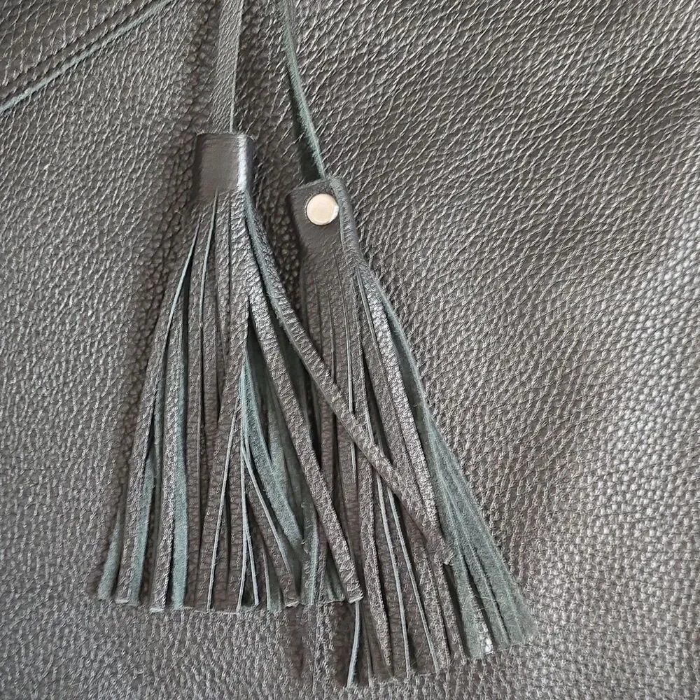 Urban Artisan Black Pebbled Hobo Bag Tassel Accent Magnetic Closure Large